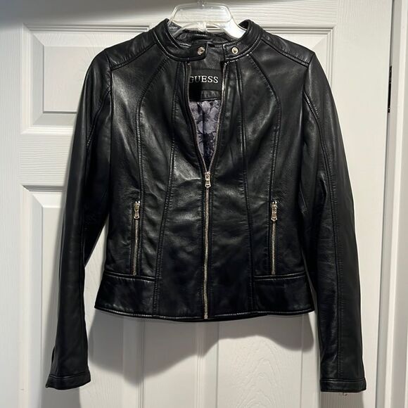 EUC Guess Leather Bomber Jacket Women’s Size XS. - Picture 3 of 9